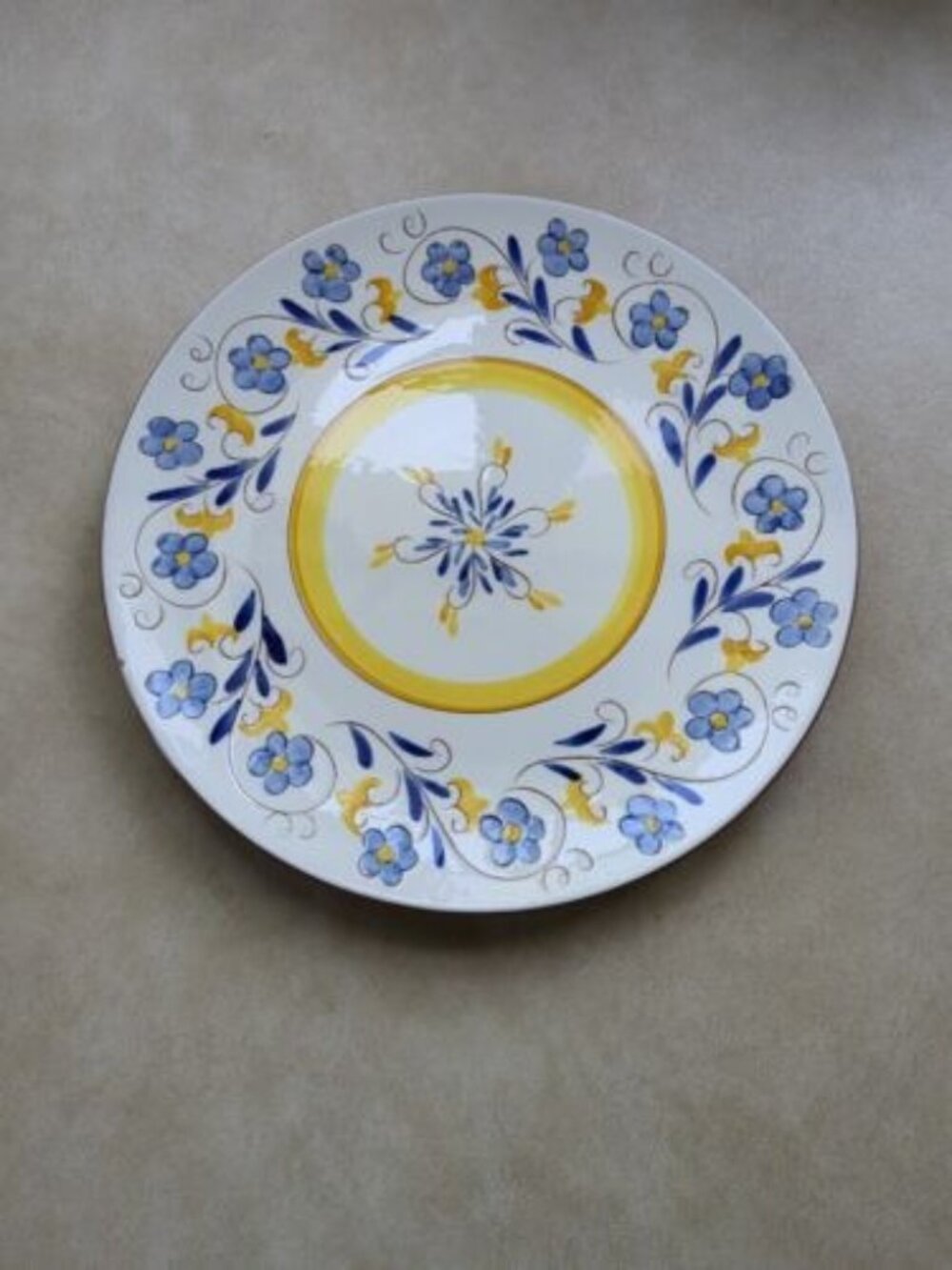 Stangl Pottery Fairlawn Lg.Serving Plate Folk Art Blue Yellow Vintage 12.25 "